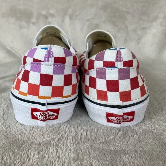 Vans Checkerboard Mens Slip On Sneaker Skate Shoes 10 White Red Canvas NEW