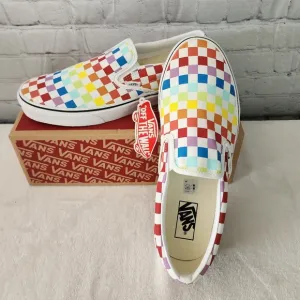 Vans Checkeredboard Rainbow Classic Slip on Sneakers VN0A3UT7U09