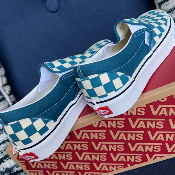 Vans Classic Slip-On Checkerboard Blue Coral/True White WMNS