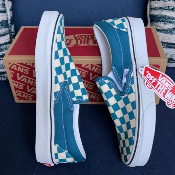 Vans Classic Slip-On Checkerboard Blue Coral/True White WMNS
