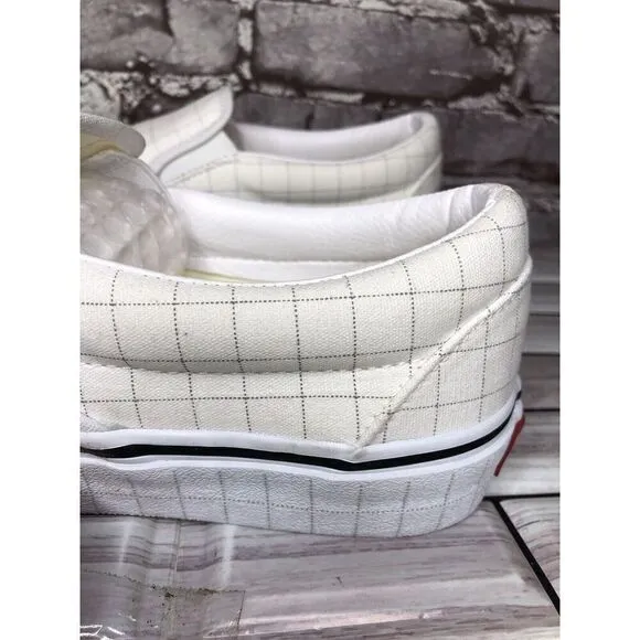 Vans Classic Slip-On Checkerboard Day White Canvas Sneakers Shoes Women 9.5M US