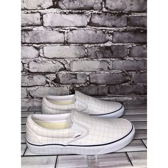 Vans Classic Slip-On Checkerboard Day White Canvas Sneakers Shoes Women 9.5M US
