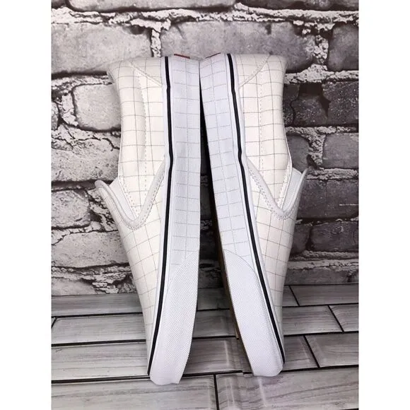 Vans Classic Slip-On Checkerboard Day White Canvas Sneakers Shoes Women 9.5M US