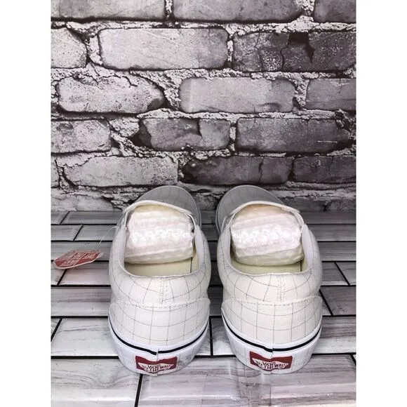 Vans Classic Slip-On Checkerboard Day White Canvas Sneakers Shoes Women 9.5M US