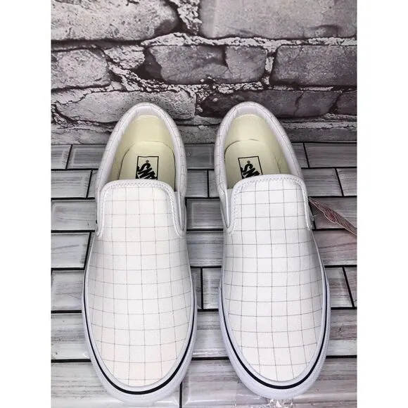 Vans Classic Slip-On Checkerboard Day White Canvas Sneakers Shoes Women 9.5M US