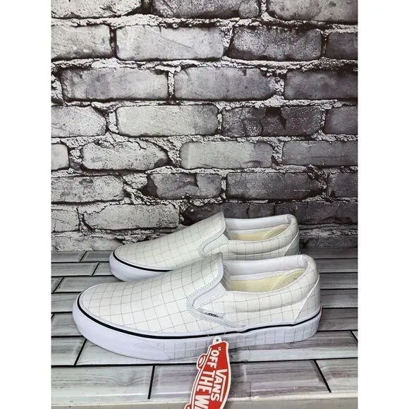 Vans Classic Slip-On Checkerboard Day White Canvas Sneakers Shoes Women 9.5M US