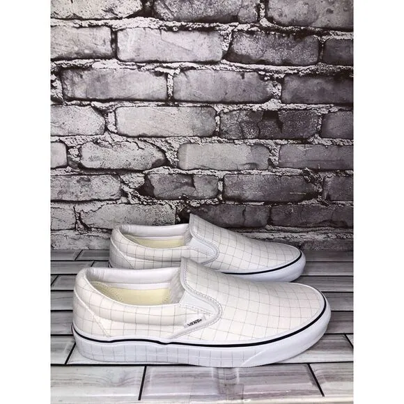 Vans Classic Slip-On Checkerboard Day White Canvas Sneakers Shoes Women 9.5M US