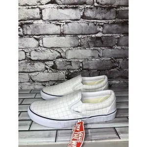 Vans Classic Slip-On Checkerboard Day White Canvas Sneakers Shoes Women 9.5M US