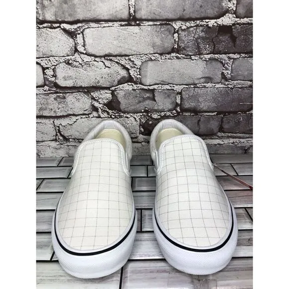 Vans Classic Slip-On Checkerboard Day White Canvas Sneakers Shoes Women 9.5M US