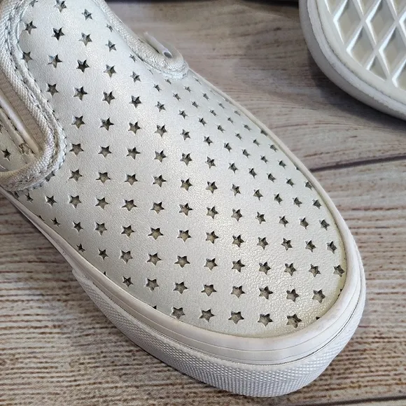 Vans Green and White Slip-On Sneakers