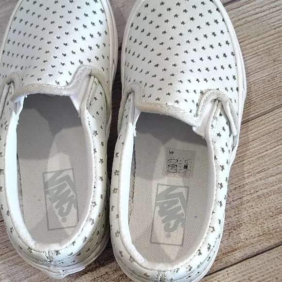 Vans Green and White Slip-On Sneakers