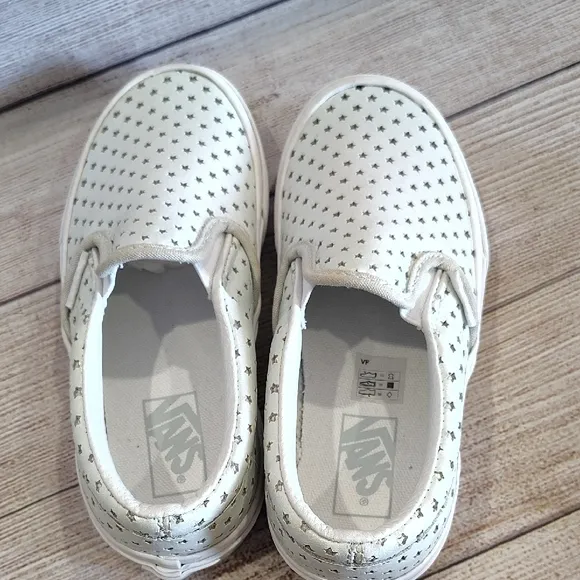 Vans Green and White Slip-On Sneakers