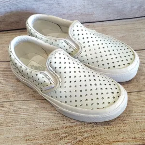 Vans Green and White Slip-On Sneakers