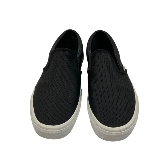 Vans Men's Black Perforated Leather Classic Slip-On Sneakers Size 6 (Womens 7.5)