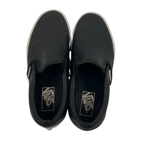 Vans Men's Black Perforated Leather Classic Slip-On Sneakers Size 6 (Womens 7.5)
