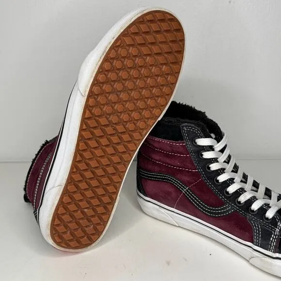 VANS Sk8-Hi MTE Sneakers Mens Size 8.5 Hi-Top Port Royale Black Suede Fur Lined