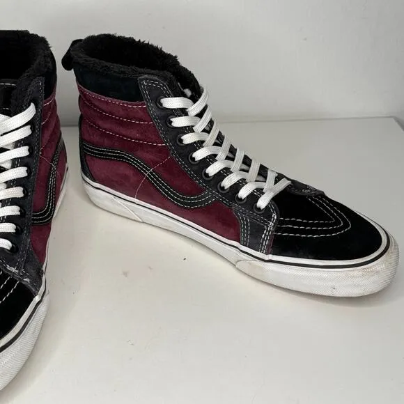 VANS Sk8-Hi MTE Sneakers Mens Size 8.5 Hi-Top Port Royale Black Suede Fur Lined