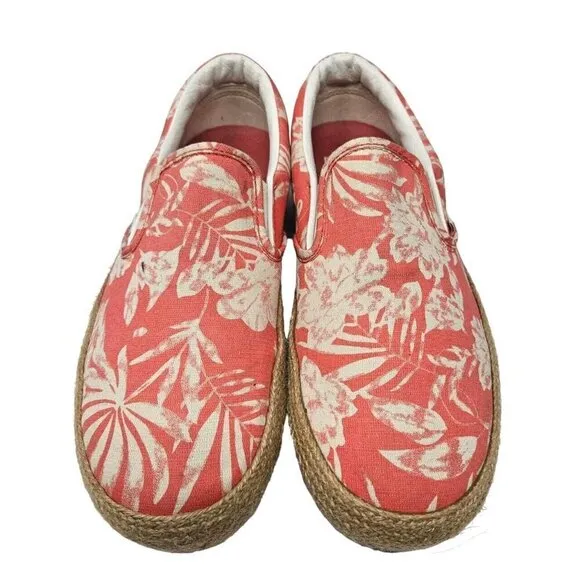 Vans Tropical Floral Platform Espadrilles Shoes Deep Sea Coral Size W9.5 M8