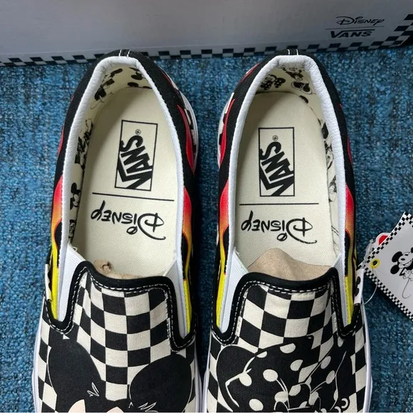 Vans x Disney Mickey and Minnie Flame Classic Slip On Sneakers Limited Edition