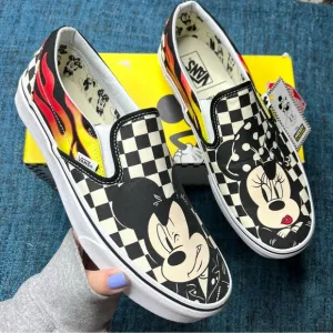 Vans x Disney Mickey and Minnie Flame Classic Slip On Sneakers Limited Edition
