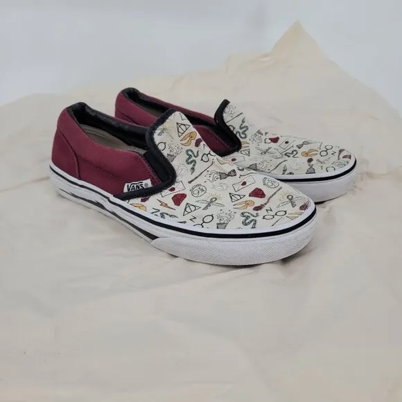 Vans x Harry potter Youth 3.5 custom white burgundy low top slip on 721454