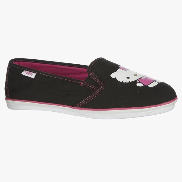 Vans x Hello Kitty Kalani Black Magenta Slip-On Sneakers Girls 3.5