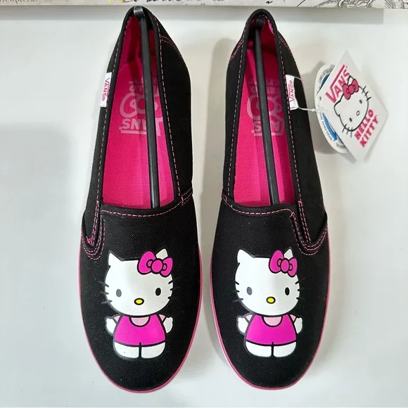 Vans x Hello Kitty Kalani Black Magenta Slip-On Sneakers Girls 3.5