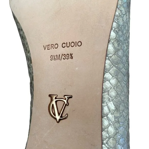 VC Signature Natalie Platinum Gold Leather Snake Print Flat Loafers size 9.5