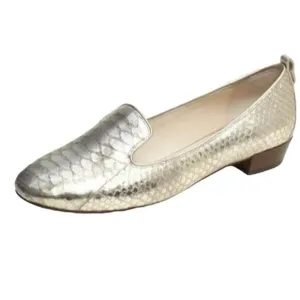 VC Signature Natalie Platinum Gold Leather Snake Print Flat Loafers size 9.5