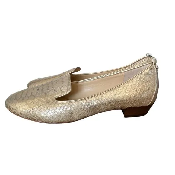 VC Signature Natalie Platinum Gold Leather Snake Print Flat Loafers size 9.5