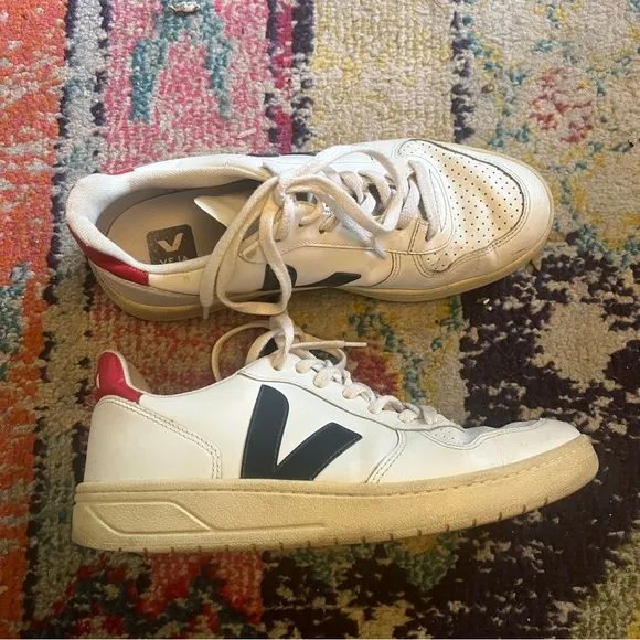 VEJA V-10 Leather Trainers White Mesh Nautico Pekin Casual Sneakers Size 41