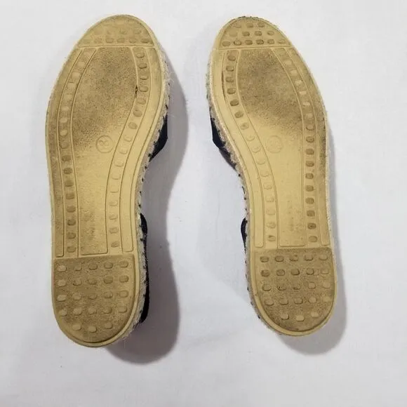 VERBENAS Sandal 8.5 39 Cruz Blue Espadrille Navy Peep Toe Leather Suede Canvas