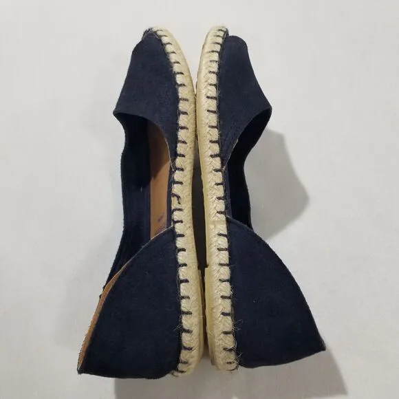 VERBENAS Sandal 8.5 39 Cruz Blue Espadrille Navy Peep Toe Leather Suede Canvas