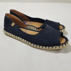 VERBENAS Sandal 8.5 39 Cruz Blue Espadrille Navy Peep Toe Leather Suede Canvas