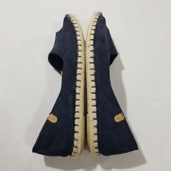 VERBENAS Sandal 8.5 39 Cruz Blue Espadrille Navy Peep Toe Leather Suede Canvas