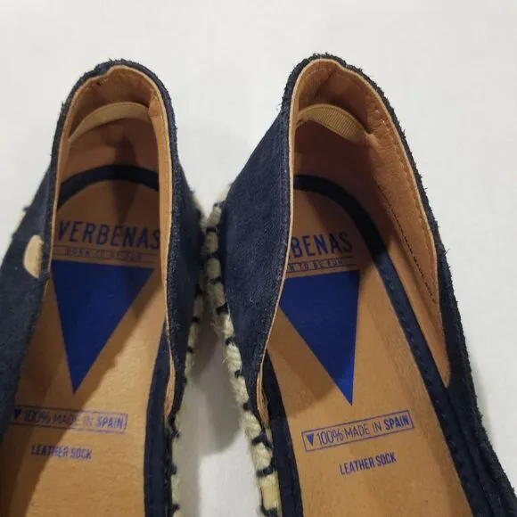VERBENAS Sandal 8.5 39 Cruz Blue Espadrille Navy Peep Toe Leather Suede Canvas