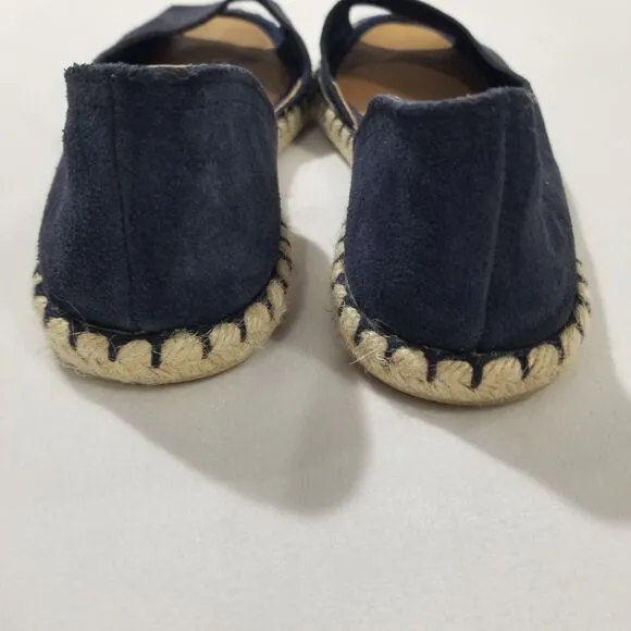 VERBENAS Sandal 8.5 39 Cruz Blue Espadrille Navy Peep Toe Leather Suede Canvas
