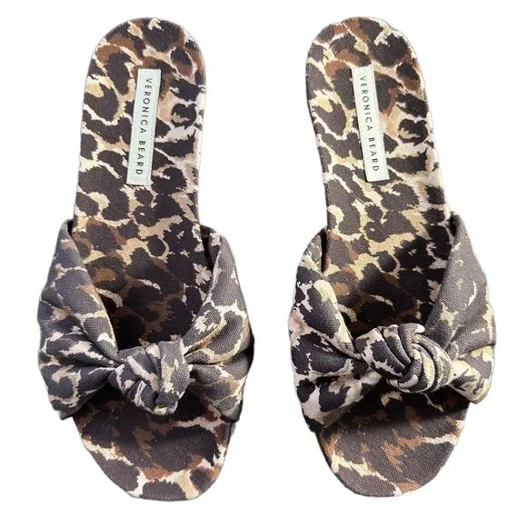 Veronica Beard NWOB Etra Knotted Leopard Print Flat Slip On Slides Size 7