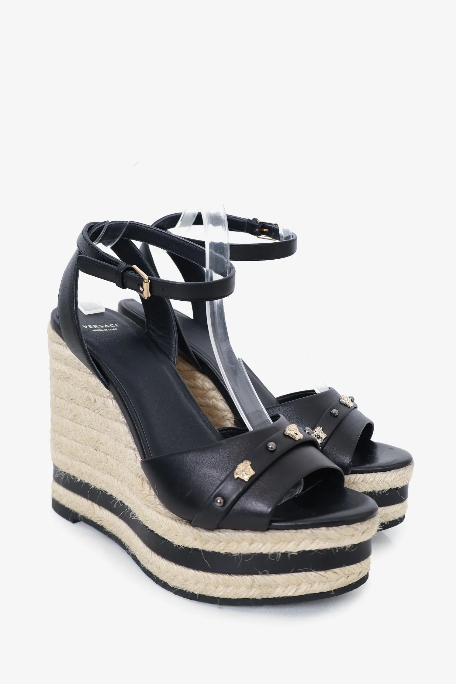 Versace Black Medusa Wedges Espadrilles Size 39