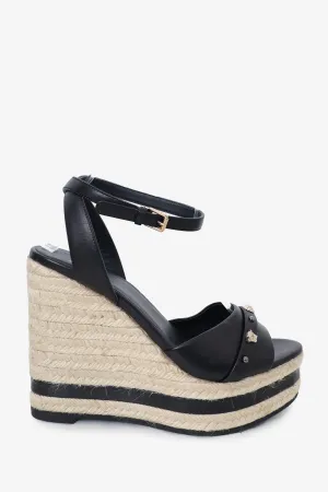 Versace Black Medusa Wedges Espadrilles Size 39