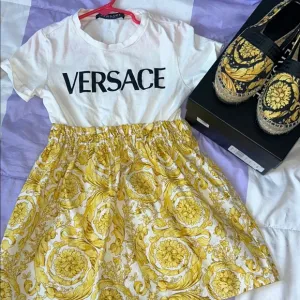 Versace White and Yellow Casual Dress Crew Neck Short Sleeve and ESPADRILLES