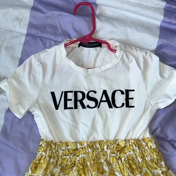 Versace White and Yellow Casual Dress Crew Neck Short Sleeve and ESPADRILLES