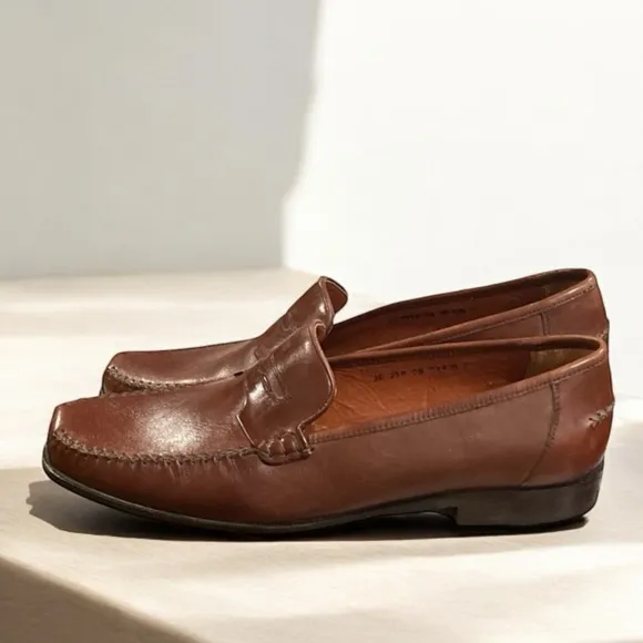 Via Dante Brown Italian Handmade Leather Loafers Size 14D.