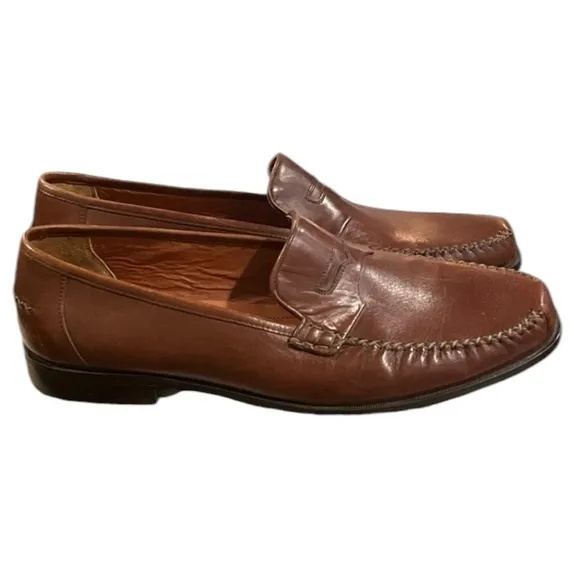 Via Dante Brown Italian Handmade Leather Loafers Size 14D.