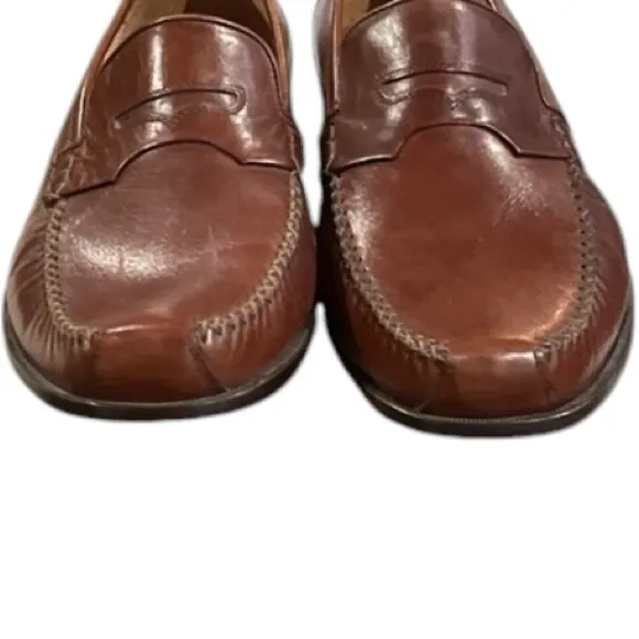Via Dante Brown Italian Handmade Leather Loafers Size 14D.