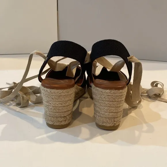 VIGUERA Espadrilles 3” sling back, front lacing in contrast black cream 39 NWOT