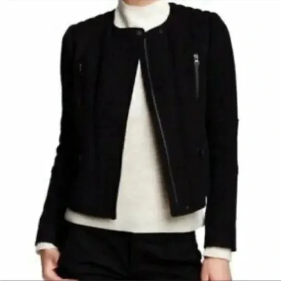 Vince Black Boucle Wool Moto Jacket size 4