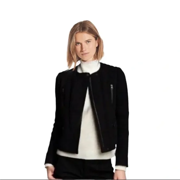 Vince Black Boucle Wool Moto Jacket size 4