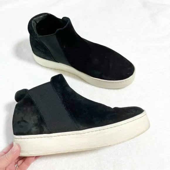 Vince black suede slip on high top sneakers sz9