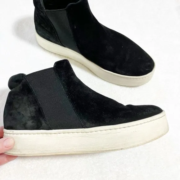 Vince black suede slip on high top sneakers sz9